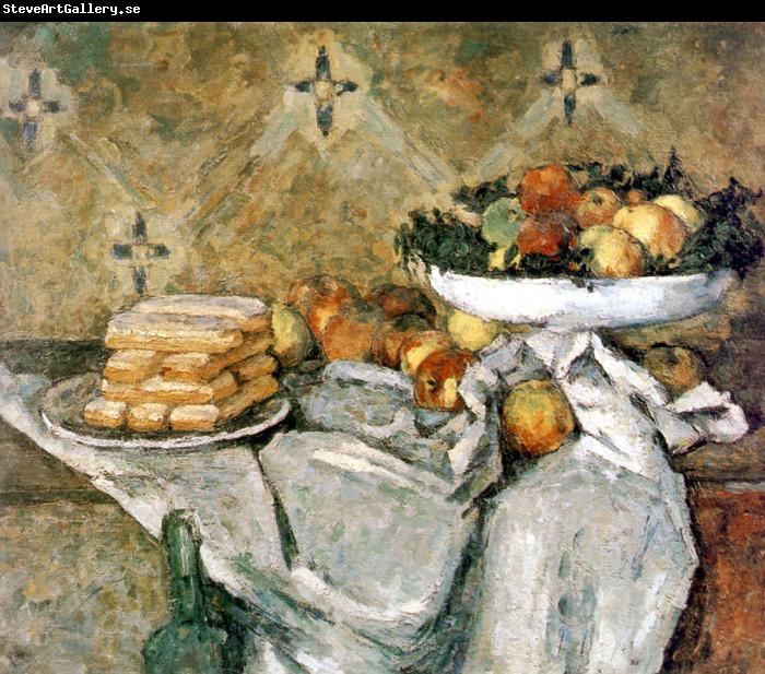 Paul Cezanne Plate with fruits and sponger fingers